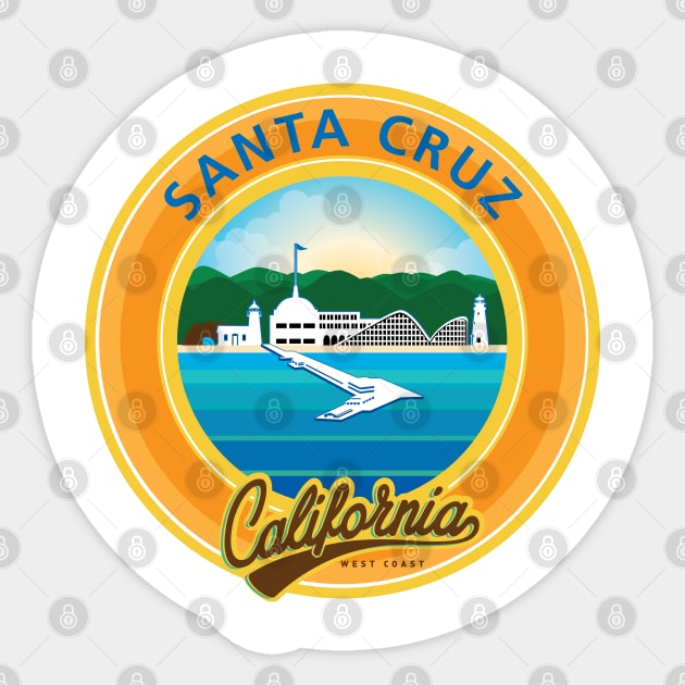 Santa Cruz City Scape California CA Sticker by PauHanaDesign